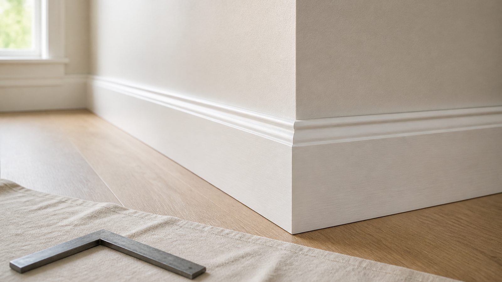 Interior trim pieces staged for a clean mitered layout