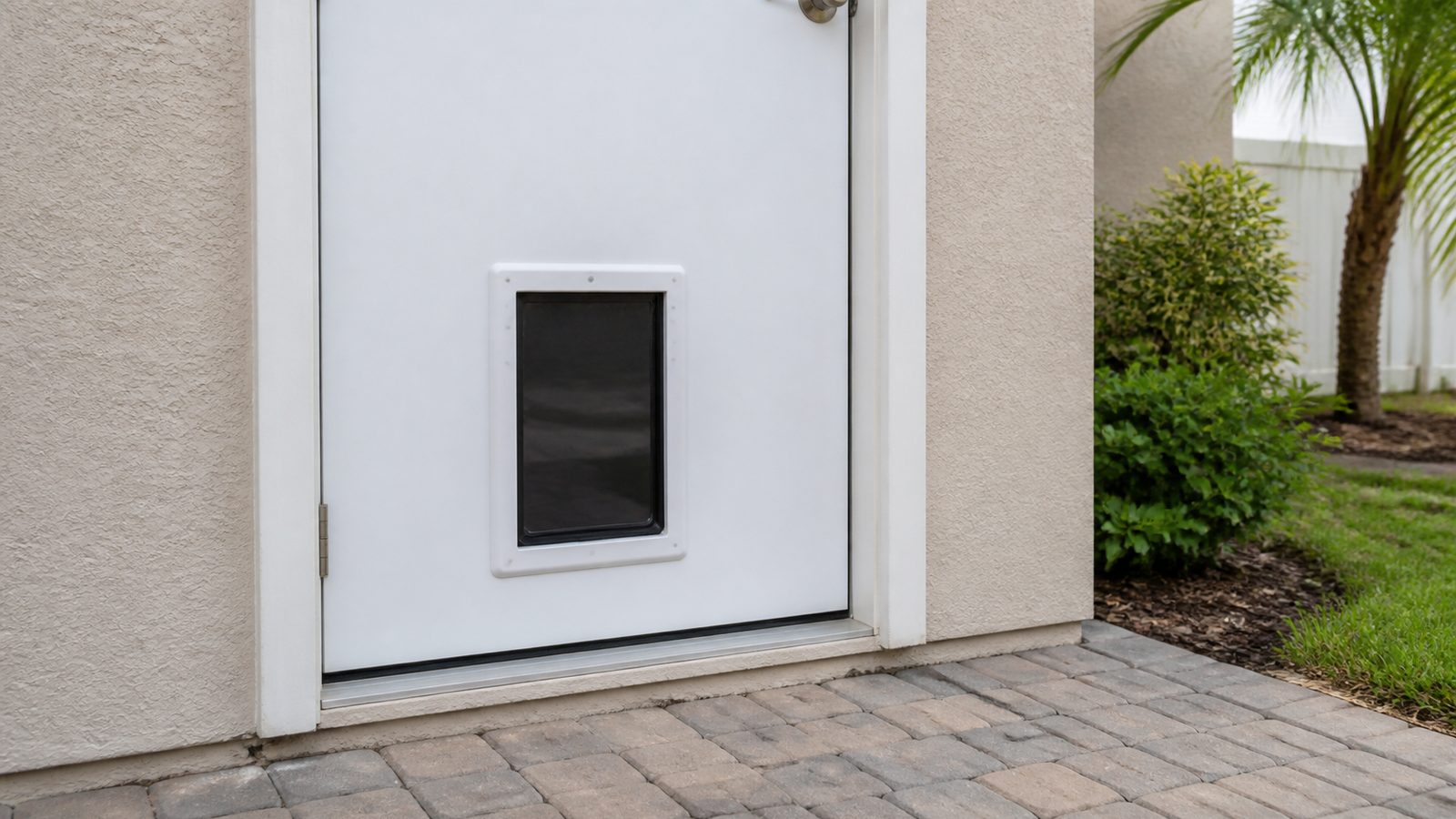 Exterior door with an intact perimeter seal and dry lower weather-protected opening