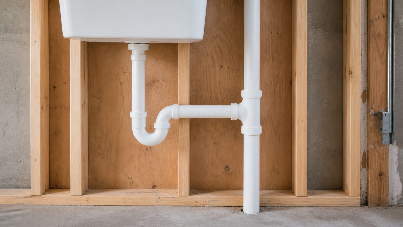 Single utility sink P-trap connected to a horizontal arm and vertical vent stack